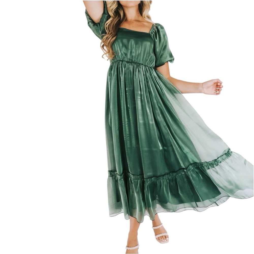 One Loved Babe Different Life Dress Sz S Emerald green Maxi Bridesmaid Ruffles